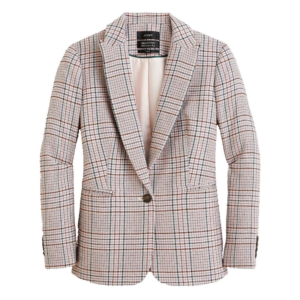 NWT J.Crew Parke Blazer in Ivory Coral Plaid Single Button Jacket 2 $248